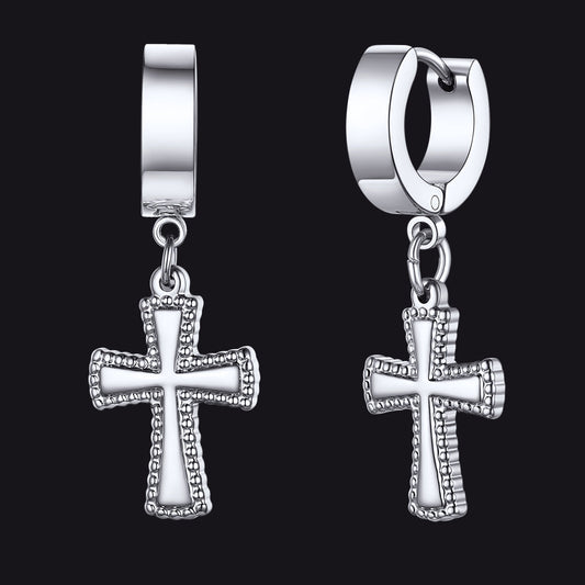 Flash Cz Cross Dangle Hoop Earrings for