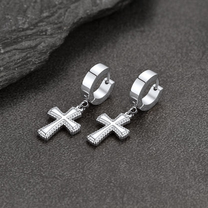 Flash Cz Cross Dangle Hoop Earrings for
