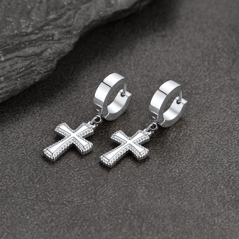 Flash Cz Cross Dangle Hoop Earrings for