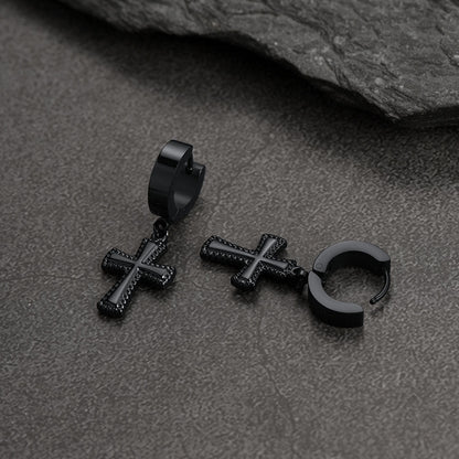 Flash Cz Cross Dangle Hoop Earrings for