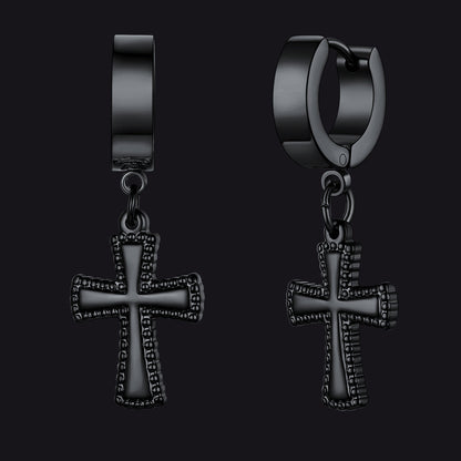 Flash Cz Cross Dangle Hoop Earrings for
