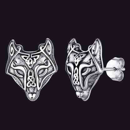 Sterling Silver Viking Celtic Wolf Stud Earrings for