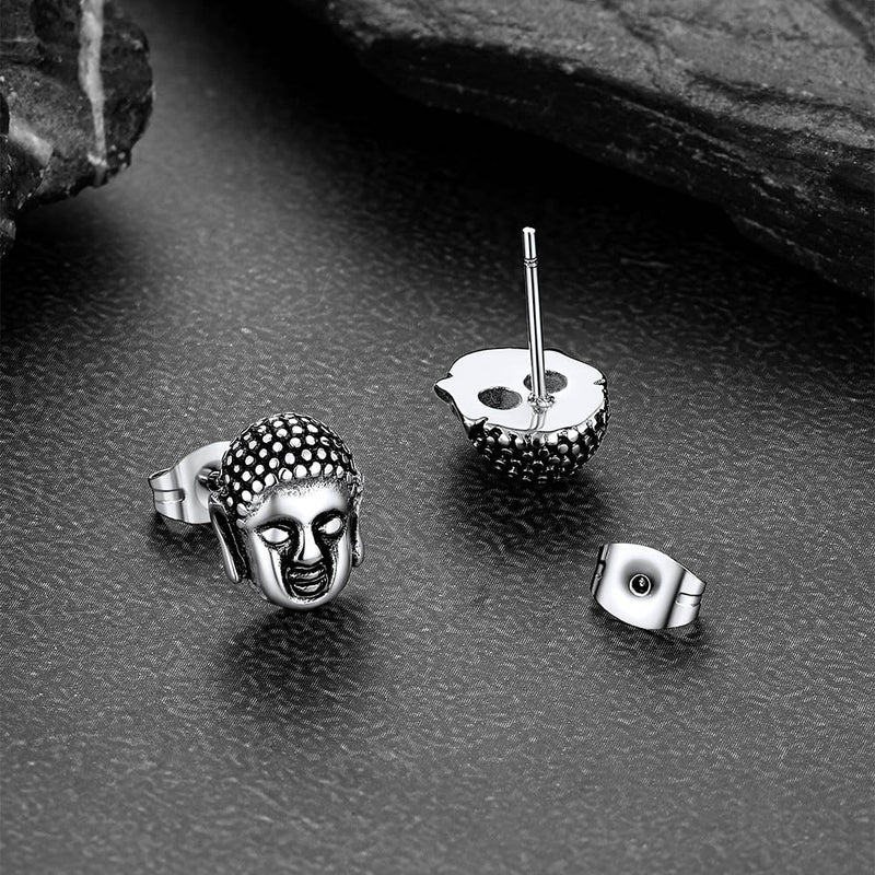 Flash Retro Buddha Head Stud Earrings for