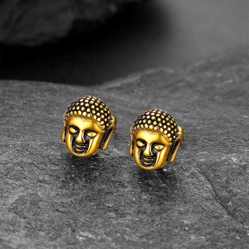 Flash Retro Buddha Head Stud Earrings for