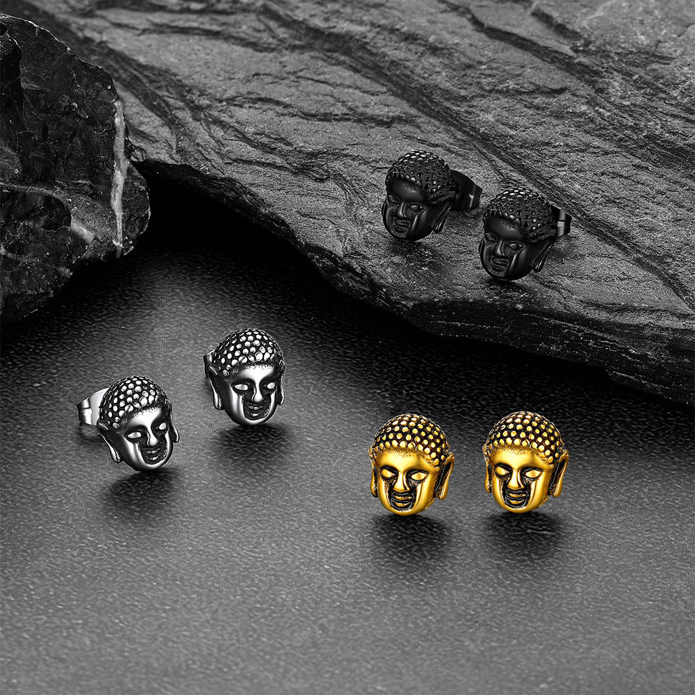 Flash Retro Buddha Head Stud Earrings for