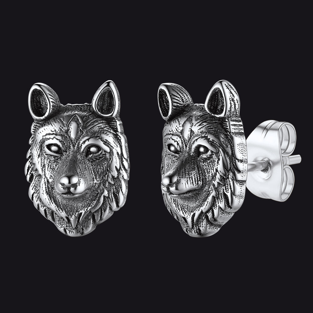 Norse Viking Wolf Stud Earrings for