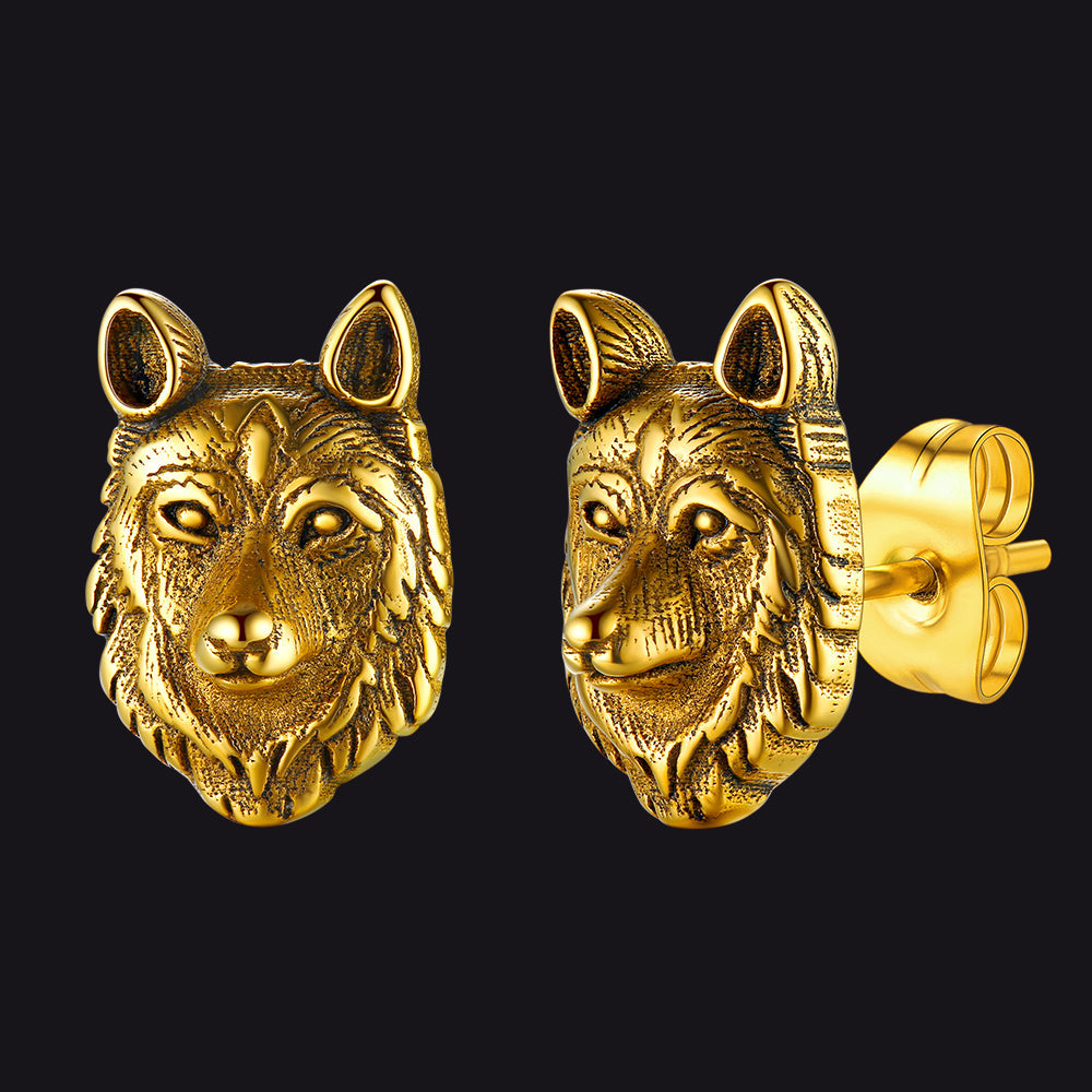 Norse Viking Wolf Stud Earrings for