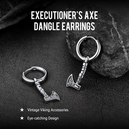 Battle Axe Viking Dangle Hoop Earrings for