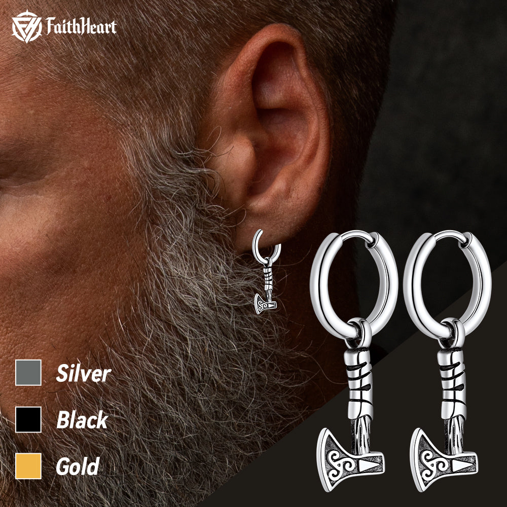 Battle Axe Viking Dangle Hoop Earrings for