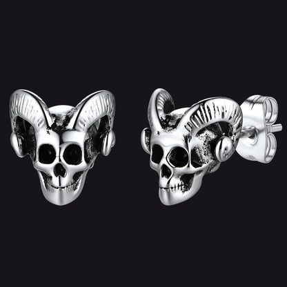Flash Satanic Baphomet Goat Skull Head Stud Earrings for