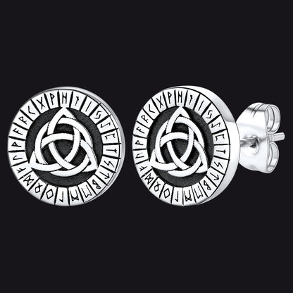 Viking Celtic Knot With Rune Stud Earrings for