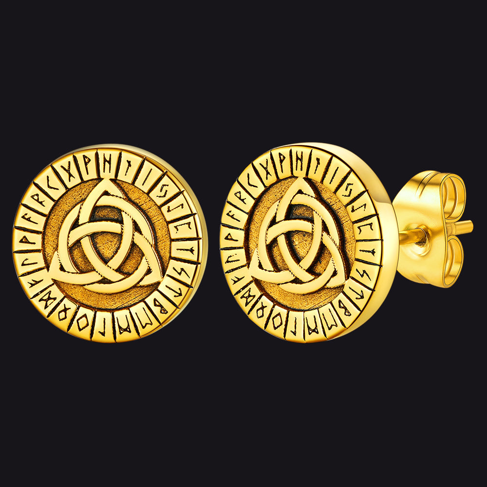 Viking Celtic Knot With Rune Stud Earrings for