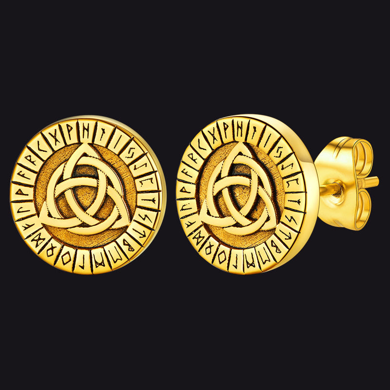 Viking Celtic Knot With Rune Stud Earrings for