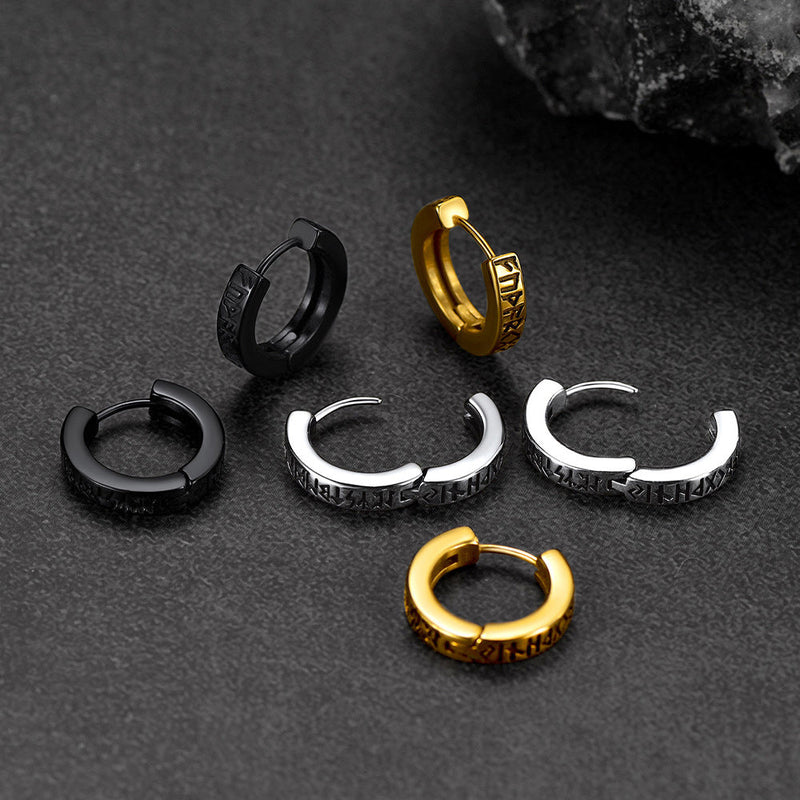 Norse Viking Runes Hoop Huggie Earrings for