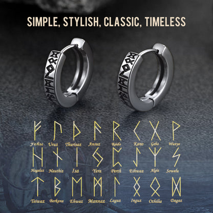 Norse Viking Runes Hoop Huggie Earrings for