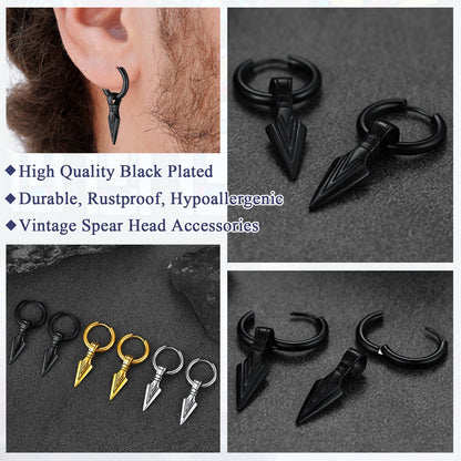 Viking Earrings for – Arrowhead Spear Gungnir Drop Hoop Earrings