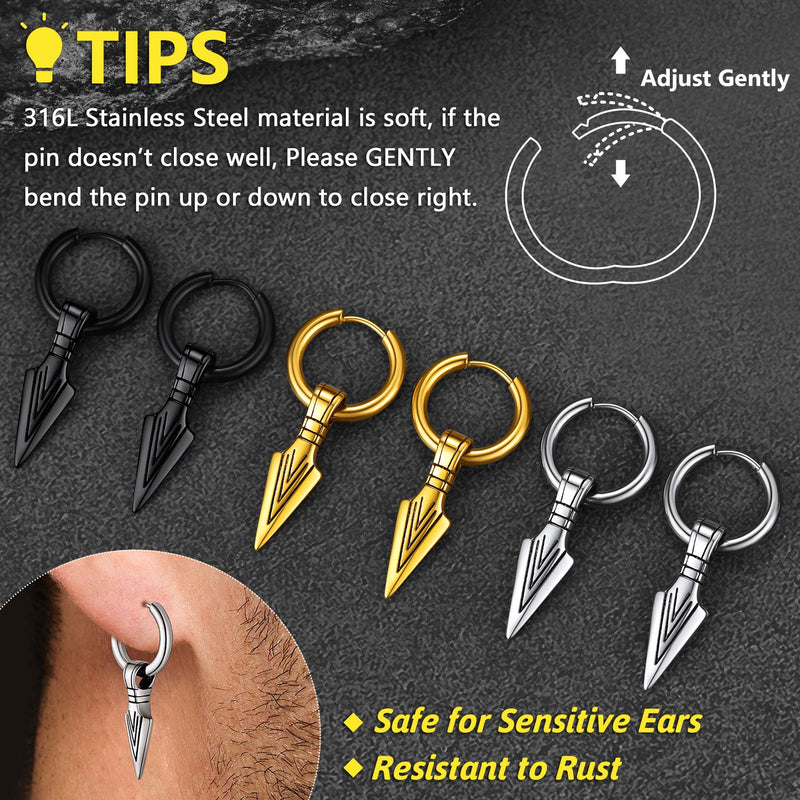 Viking Earrings for – Arrowhead Spear Gungnir Drop Hoop Earrings