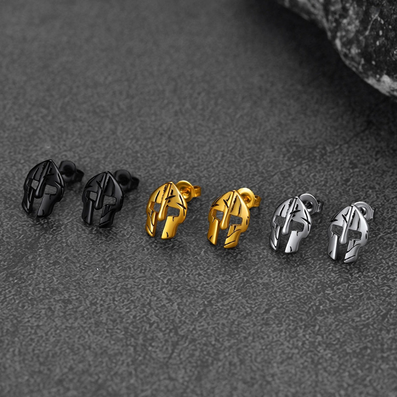 Flash Spartan Helmet Mask Stud Earrings for