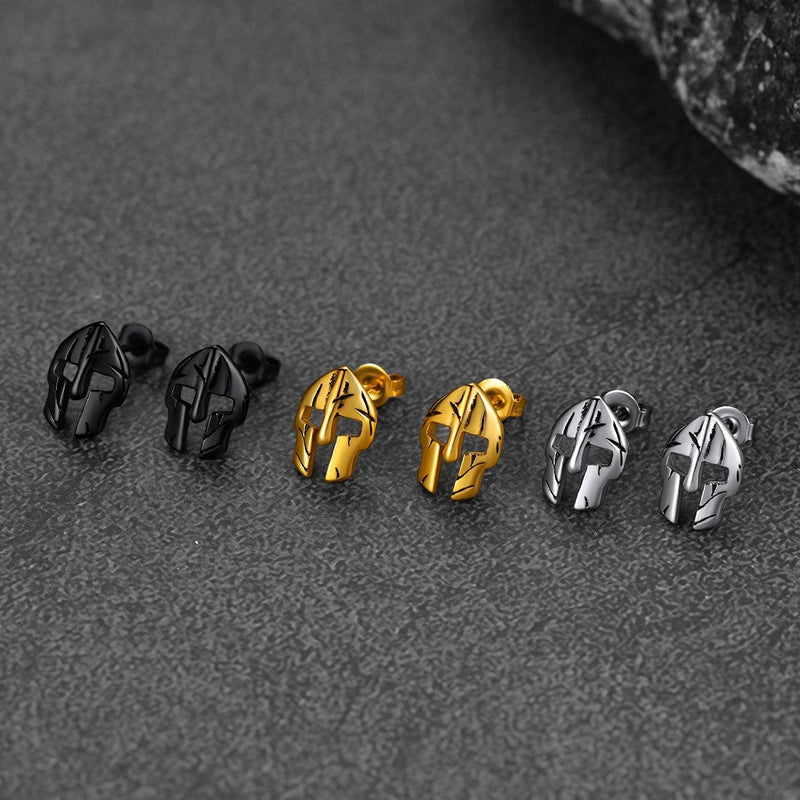 Flash Spartan Helmet Mask Stud Earrings for