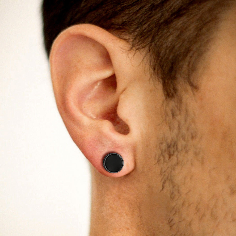 Sterling Silver Viking Runes Black Onyx Stud Earrings for