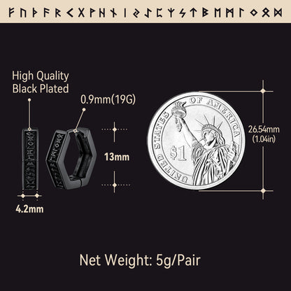 Viking Hexagon Runes Hoop Earrings for
