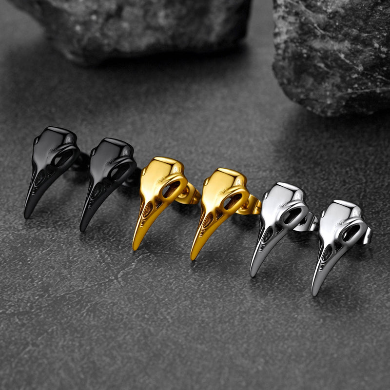 Gothic Raven Skull Stud Earring for