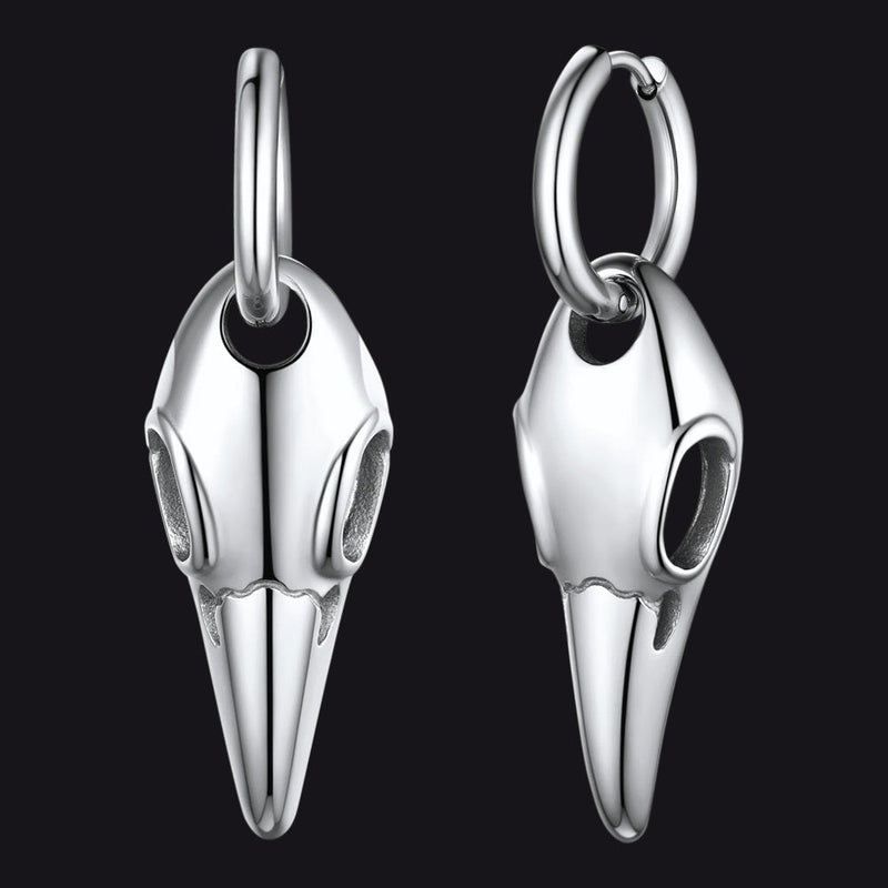 Gothic Raven Skull Dangle Hoop Earrings for