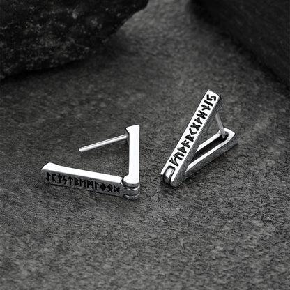 Triangle Huggie Hoop Earrings With Viking Runes for