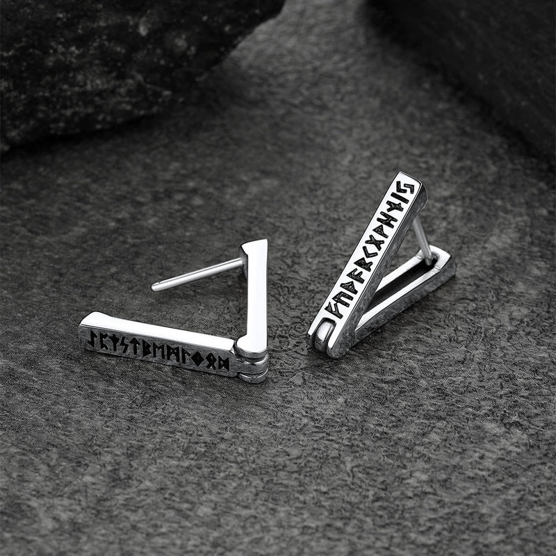 Triangle Huggie Hoop Earrings With Viking Runes for