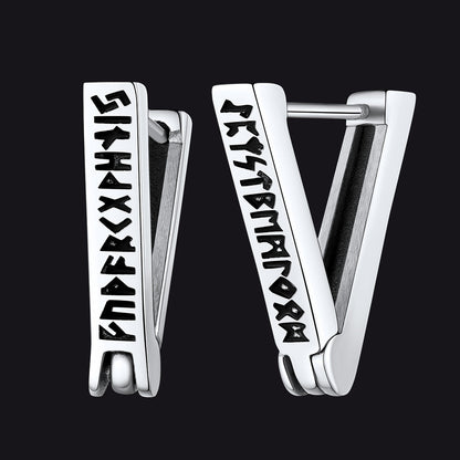 Norse Viking Runes Hoop Huggie Earrings for