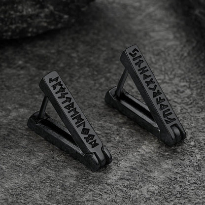 Triangle Huggie Hoop Earrings With Viking Runes for
