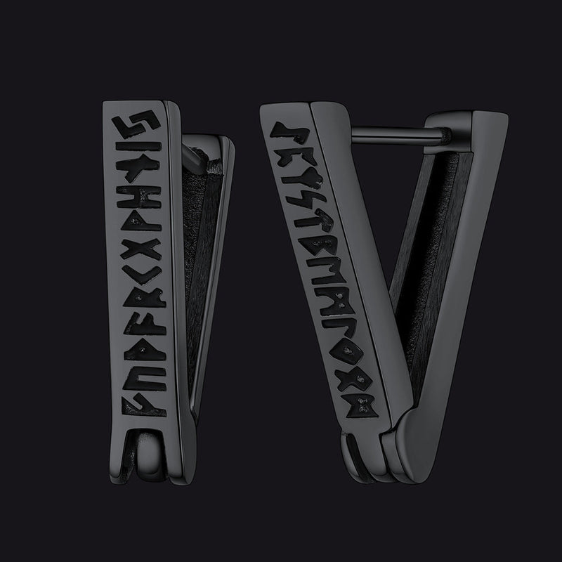 Norse Viking Runes Hoop Huggie Earrings for
