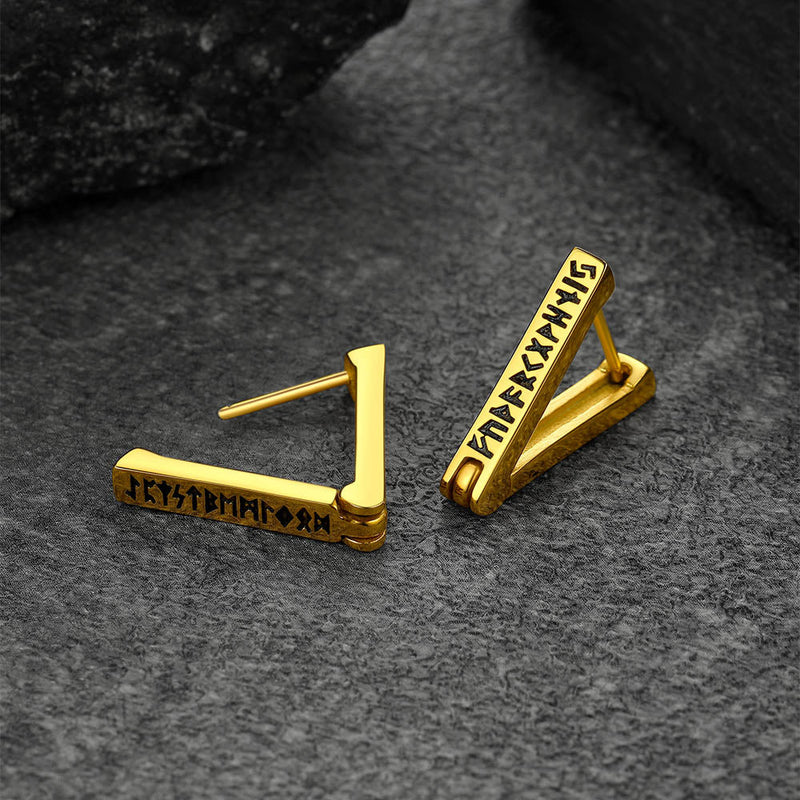 Triangle Huggie Hoop Earrings With Viking Runes for