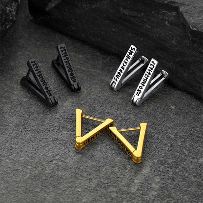 Triangle Huggie Hoop Earrings With Viking Runes for