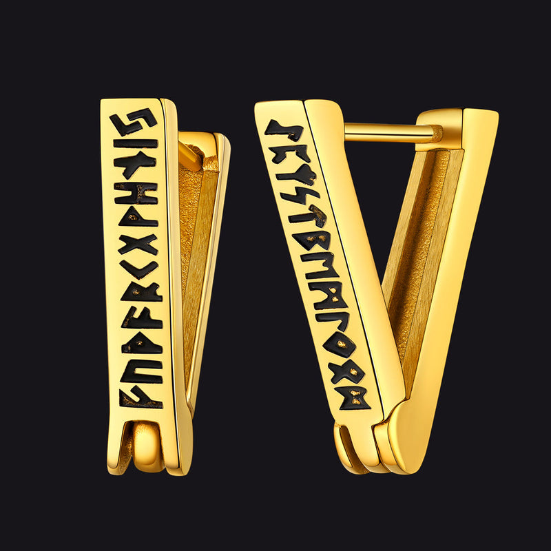 Norse Viking Runes Hoop Huggie Earrings for
