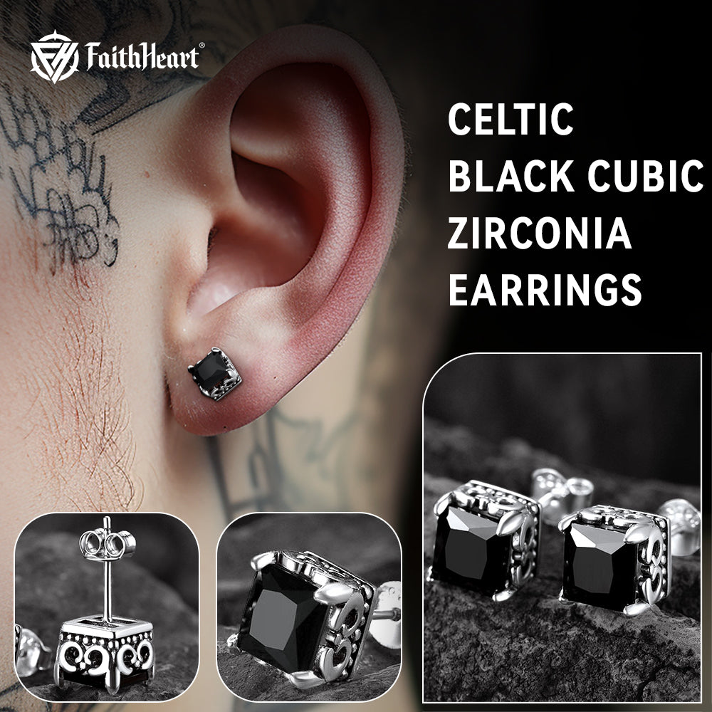 Celtic Diamond Stud Earrings in Sterling Silver for