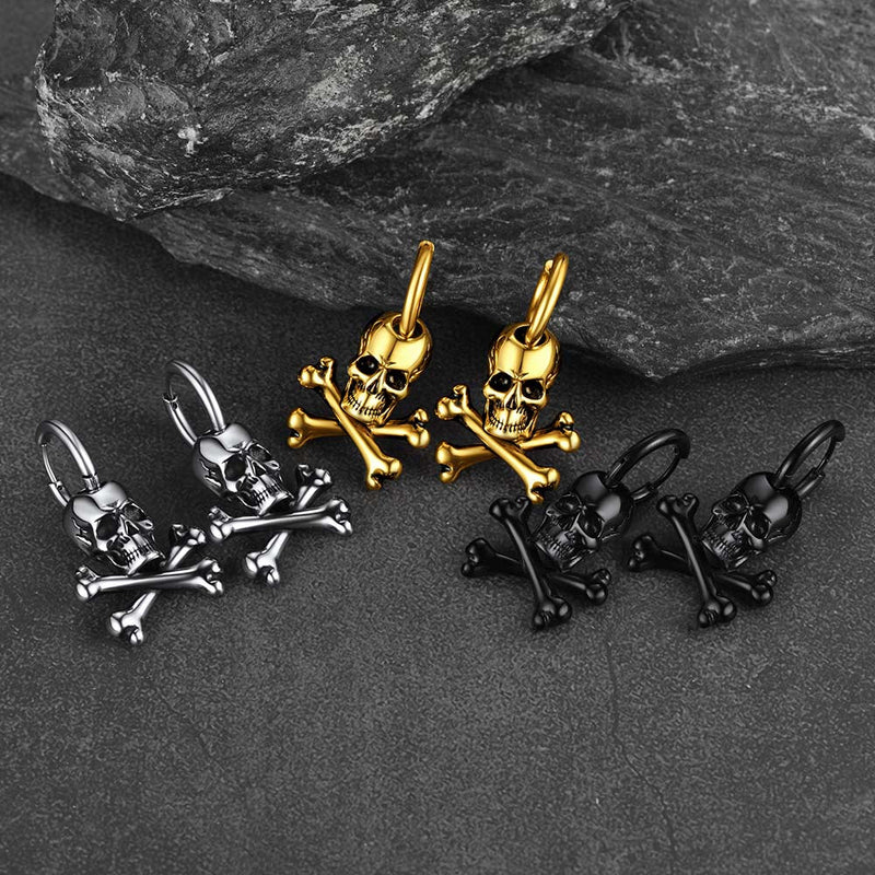 Punk Skull Crossbone Hoop Earrings Gift for