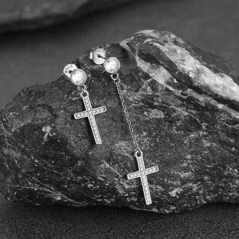 Christian Cz Hanging Dangling Cross Earrings for