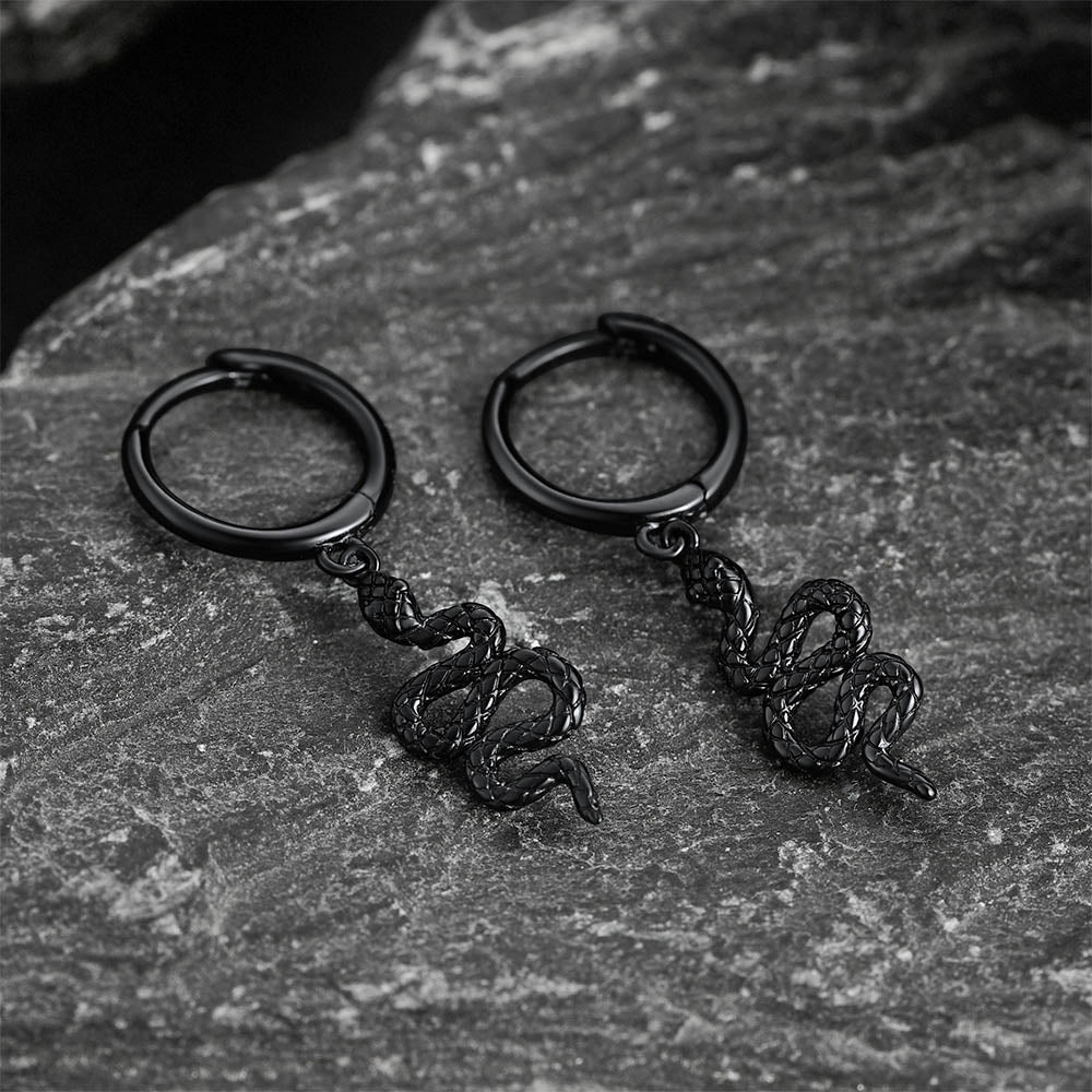 Sterling Silver Snake Dangle Hoop Earrings for