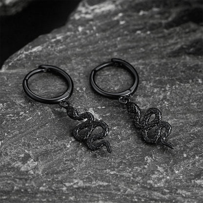 Sterling Silver Snake Dangle Hoop Earrings for