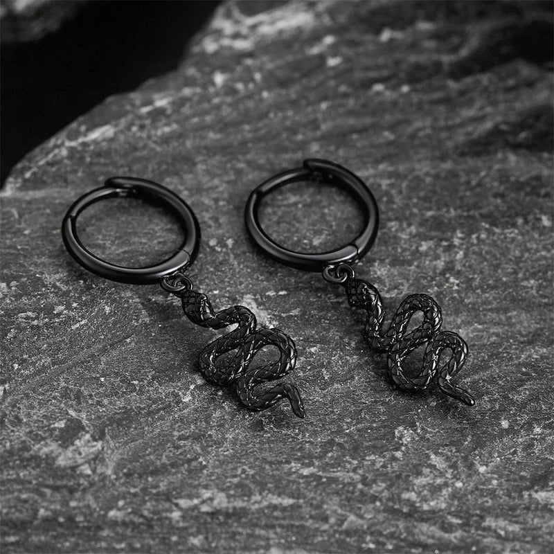 Sterling Silver Snake Dangle Hoop Earrings for