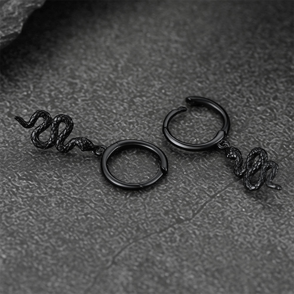 Sterling Silver Snake Dangle Hoop Earrings for