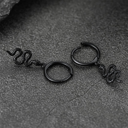 Sterling Silver Snake Dangle Hoop Earrings for