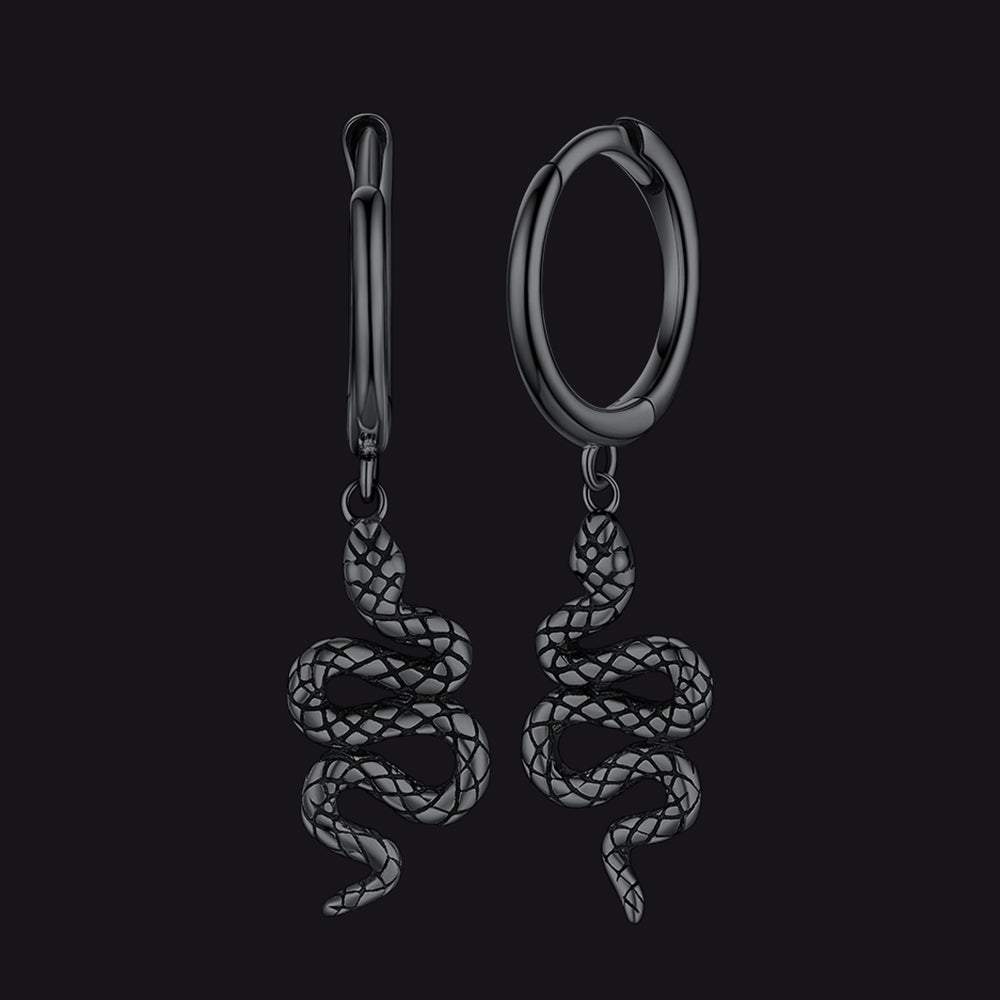 Sterling Silver Snake Dangle Hoop Earrings for