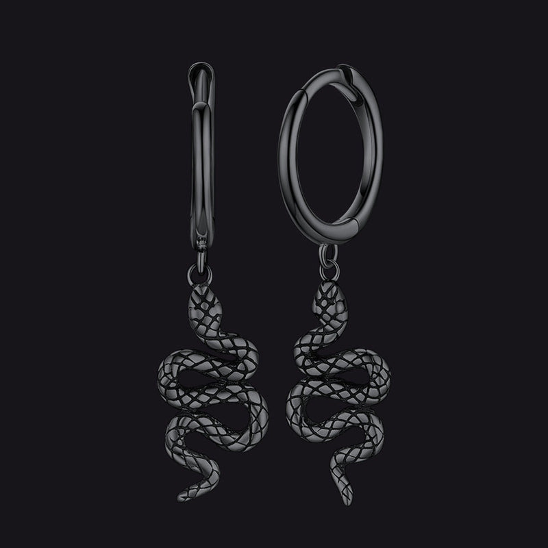 Sterling Silver Snake Dangle Hoop Earrings for
