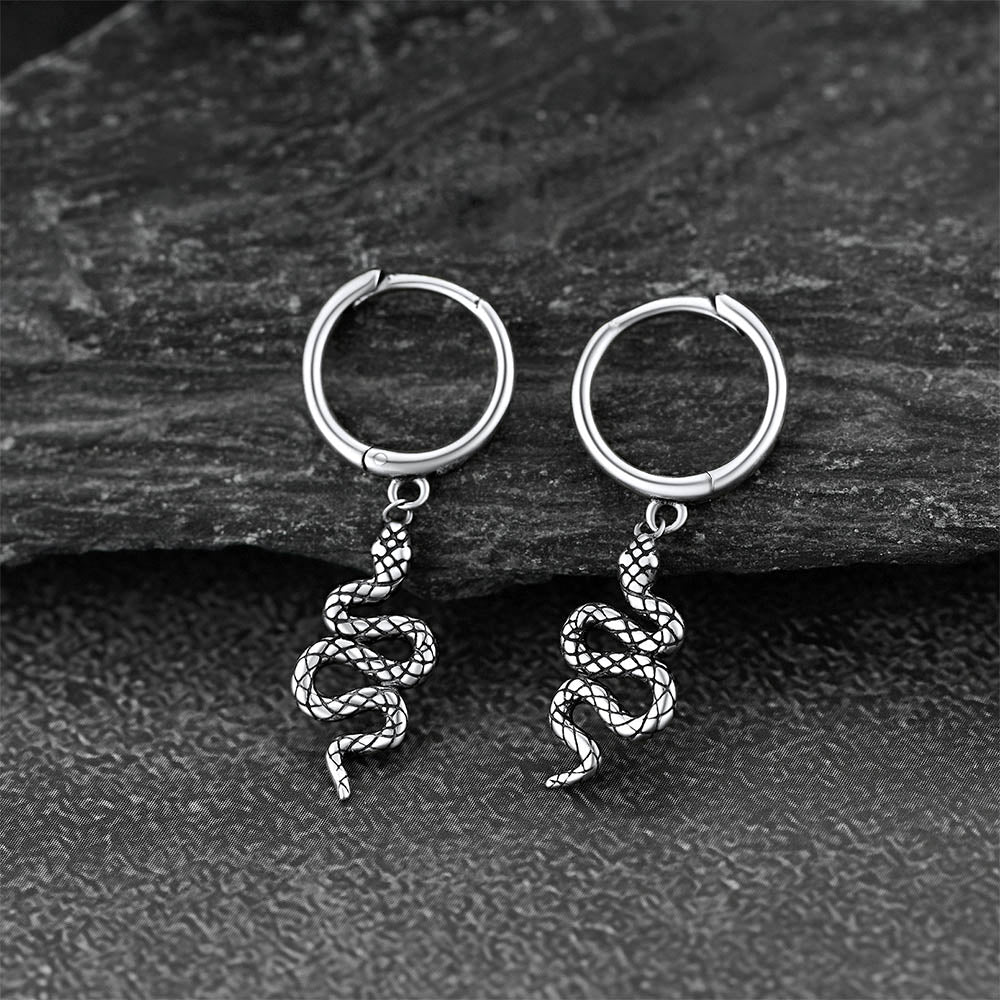 Sterling Silver Snake Dangle Hoop Earrings for