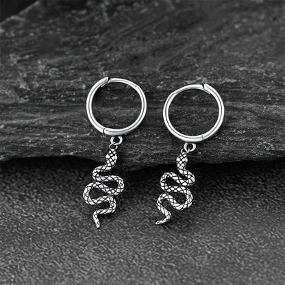 Sterling Silver Snake Dangle Hoop Earrings for