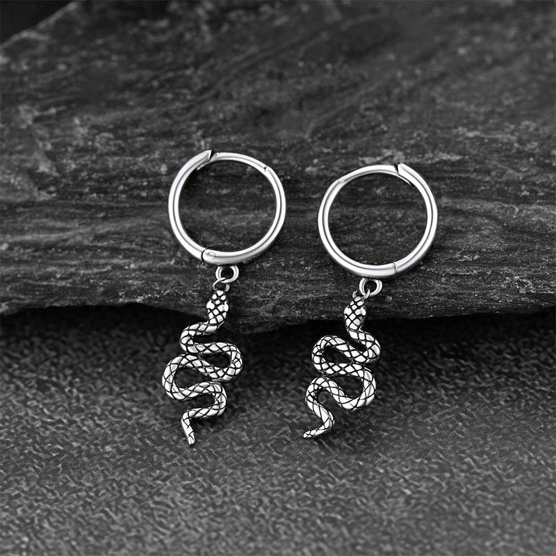 Sterling Silver Snake Dangle Hoop Earrings for