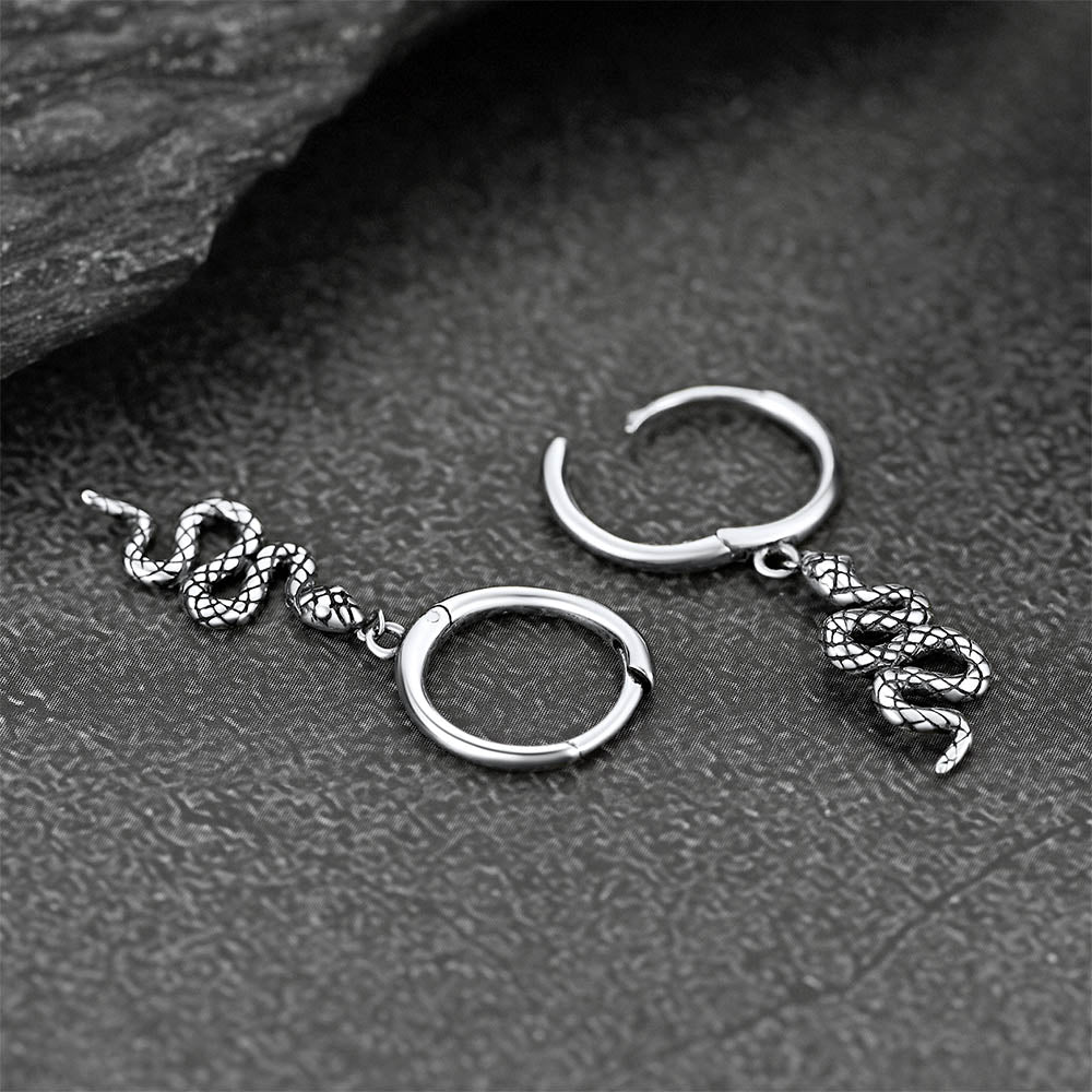 Sterling Silver Snake Dangle Hoop Earrings for