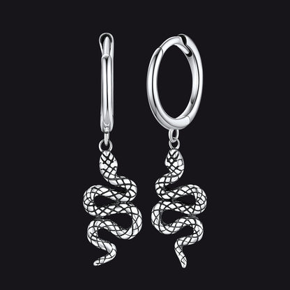 Sterling Silver Snake Dangle Hoop Earrings for
